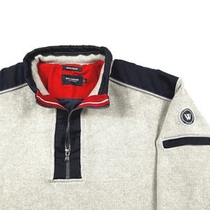 Holebrook Sweden Windproof Quarter Zip Knit Sweater Mens 2XL Oatmeal Navy Blue